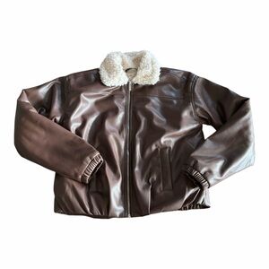 Abercrombie kids
faux fur-lined vegan leather bomber jacket
